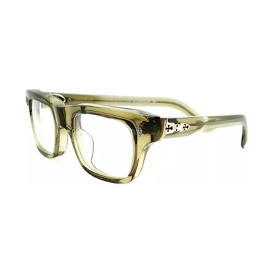 Chrome Hearts Green Square Optical Frames with Logo on Temples. Crypdic-army