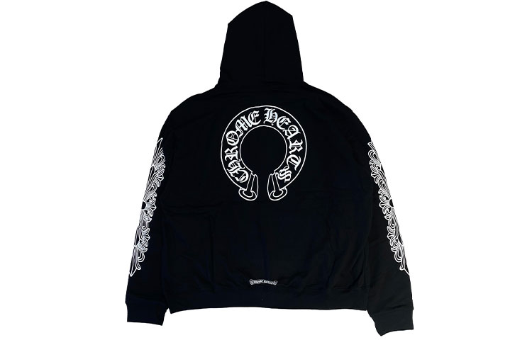 Order クロムハーツ ホースシュー スクロール クロス 厚手 フリース ジップ フーディー ユニセックス ブラック CH-070