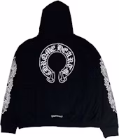 Order Chrome Hearts Horseshoe Scroll Cross Thick Fleece Zip Hoodie Unisex Black CH-070