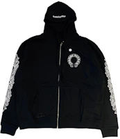 Lookbook Chrome Hearts Horseshoe Scroll Cross Thick Fleece Zip Hoodie Unisex Black CH-070
