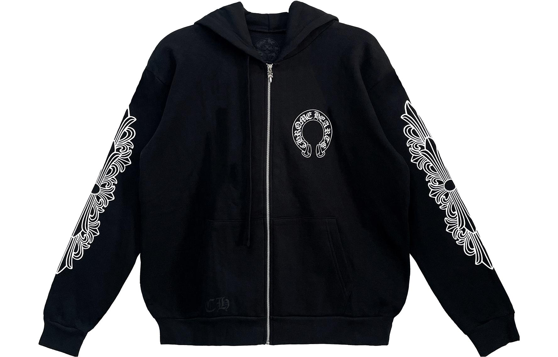 Shop クロムハーツ ホースシュー スクロール クロス 厚手 フリース ジップ フーディー ユニセックス ブラック CH-070