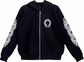 Shop Chrome Hearts Horseshoe Scroll Cross Thick Fleece Zip Hoodie Unisex Black CH-070