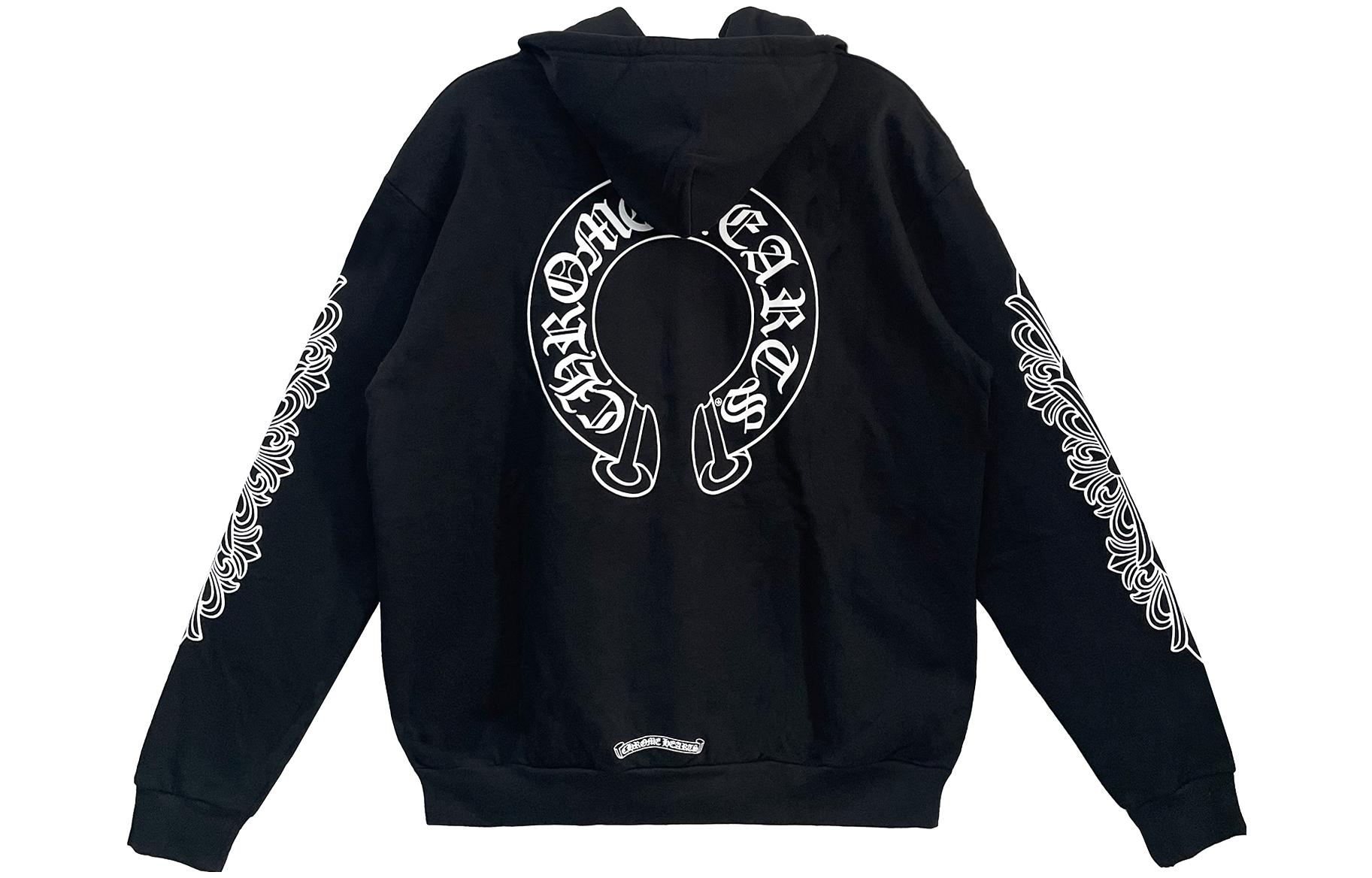 Purchase クロムハーツ ホースシュー スクロール クロス 厚手 フリース ジップ フーディー ユニセックス ブラック CH-070