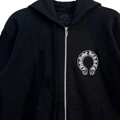 クロムハーツ ホースシュー スクロール クロス 厚手 フリース ジップ フーディー ユニセックス ブラック CH-070 Details for クロムハーツ ホースシュー スクロール クロス 厚手 フリース ジップ フーディー ユニセックス ブラック CH-070