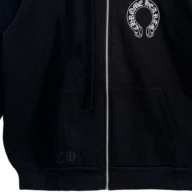 Sizing クロムハーツ ホースシュー スクロール クロス 厚手 フリース ジップ フーディー ユニセックス ブラック CH-070