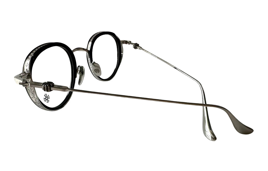 Shop Chrome Hearts 不規則光學眼鏡框黑色 - 男女通用徽標印花眼鏡。 GUSH