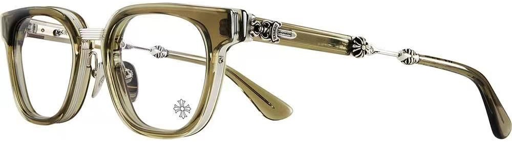 chrome-hearts-irregular-optical-frame-military-green-unisex-couples-glasses-duck-butter-shiny-silver