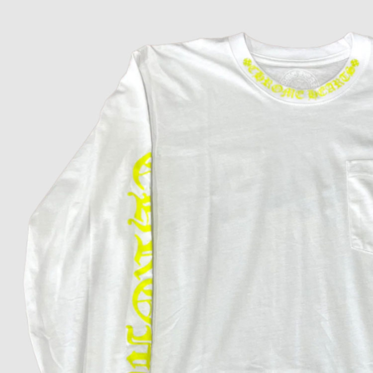 Lookbook 크롬하츠 레터 프린트 화이트 긴팔 크루넥 티셔츠 캐주얼 티 CH-8870995