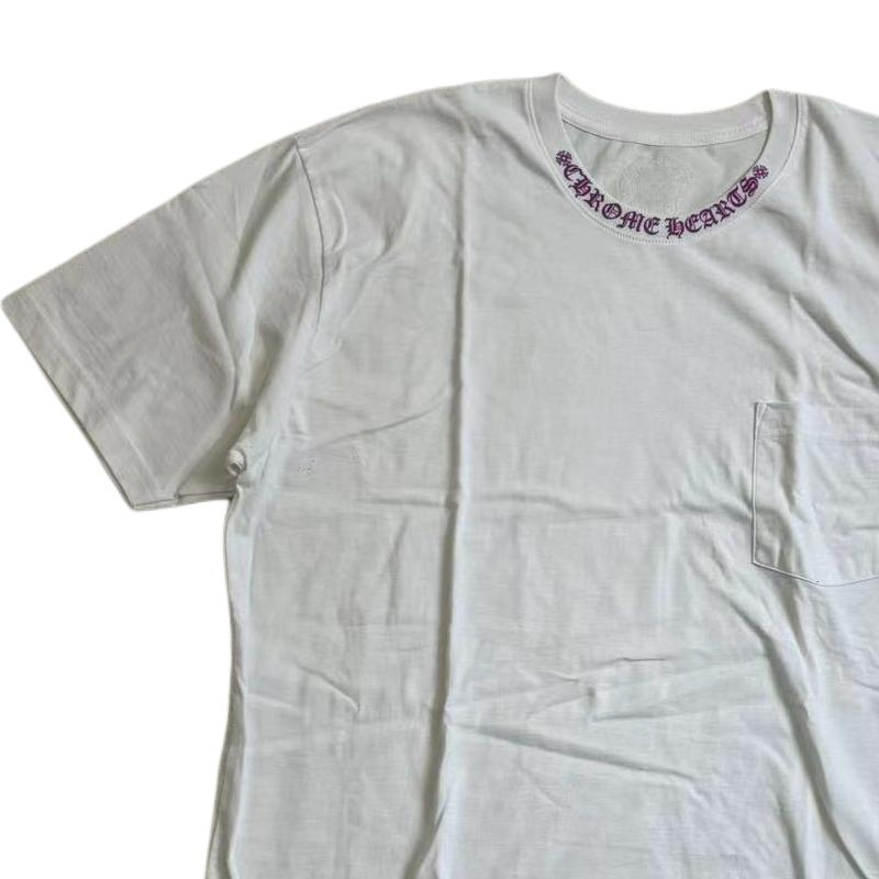 Shop Chrome Hearts Kaos Putih Lengan Pendek Pria SS24 dengan Cetak Huruf. CH-2024-5996