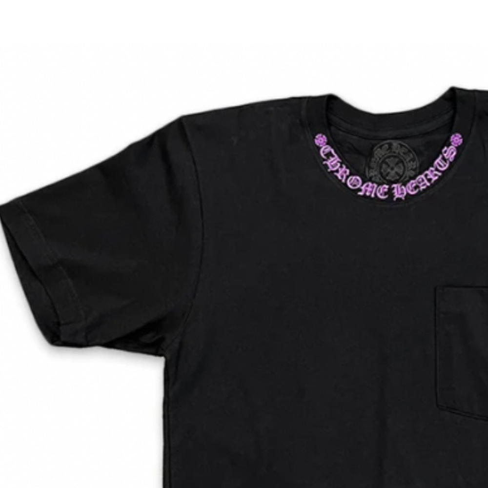 Lookbook 크롬하츠 레터프린트 크루넥 반팔 티셔츠 블랙 캐주얼 티 CH-554812