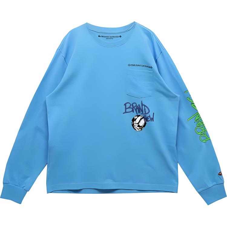 Chrome Hearts Letter Print Oversized Crewneck Long Sleeve Sweatshirt Light Blue 320989-LIB