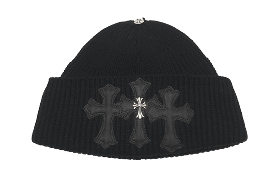 Chrome Hearts Logo Embellished Black Cotton Beanie Unisex Couples Style. 192326