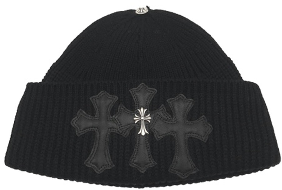 chrome-hearts-logo-embellished-black-cotton-beanie-unisex-couples-style-192326