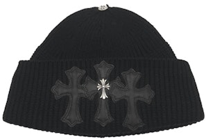 Chrome Hearts Logo Embellished Black Cotton Beanie Unisex Couples Style. 192326 Chrome Hearts Logo Embellished Black Cotton Beanie Unisex Couples Style. 192326