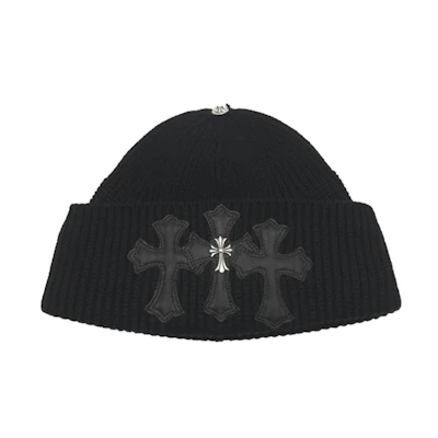 Chrome Hearts Logo Embellished Black Cotton Beanie Unisex Couples Style. 192326