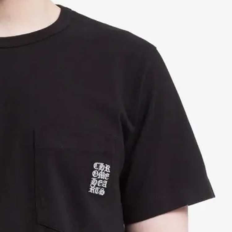 Sizing Camiseta Negra Chrome Hearts Logo Bordado Cuello Redondo Manga Corta CH-20231745