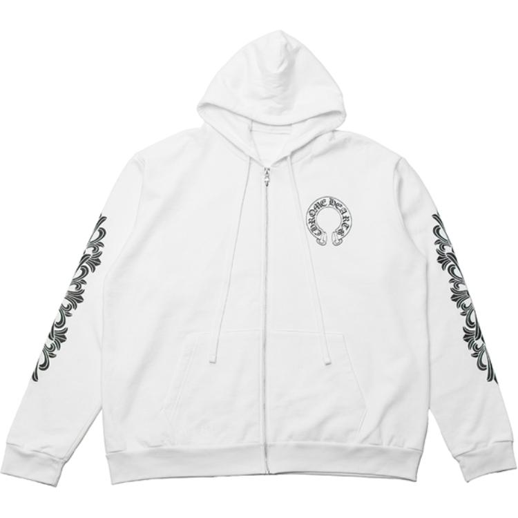 Chrome Hearts Logo Print Zip-Up Hoodie White Long Sleeve - CW-164227