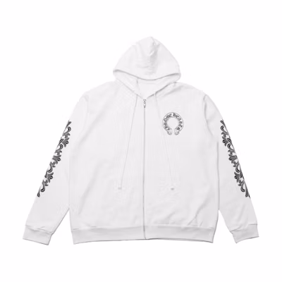 Chrome Hearts Logo Print Zip-Up Hoodie White Long Sleeve - CW-164227