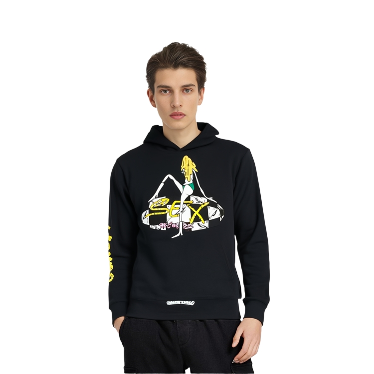 Shop Chrome Hearts Hoodie Unisex Negro con Estampado Sex Records. CH-20222155