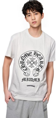 克罗心迈阿密限定马蹄印花男女同款白色T恤 CH-123 Shop 克罗心迈阿密限定马蹄印花男女同款白色T恤 CH-123