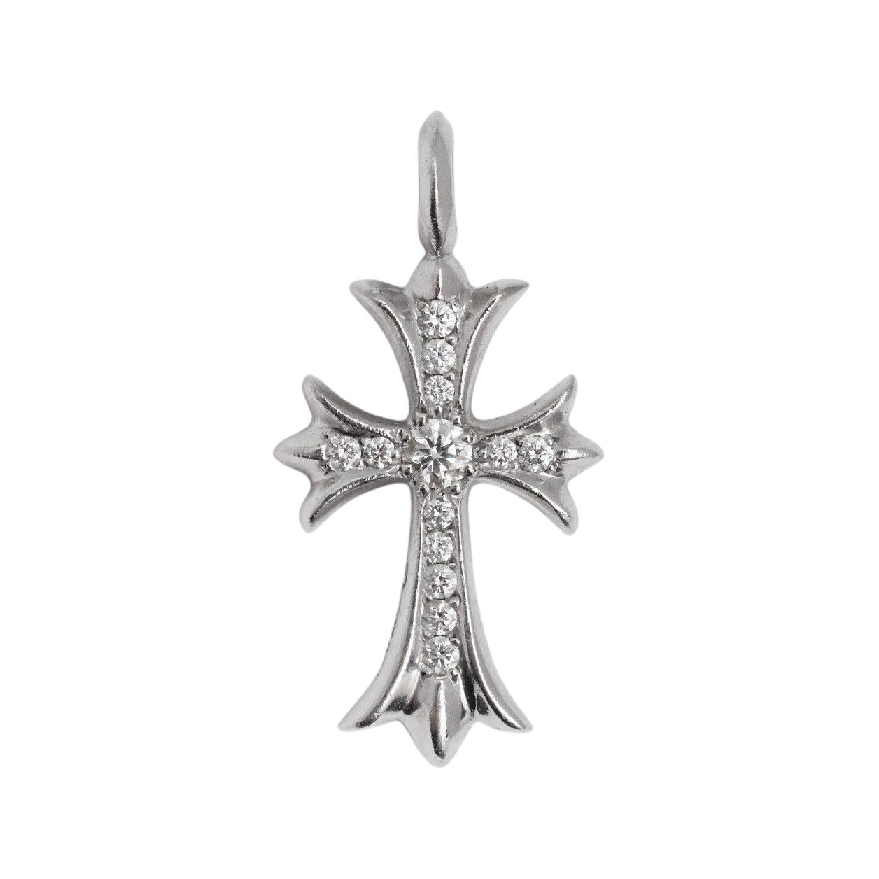 Chrome Hearts Platinum Diamond Cross Pendant Unisex Silver Jewelry Tiny18k