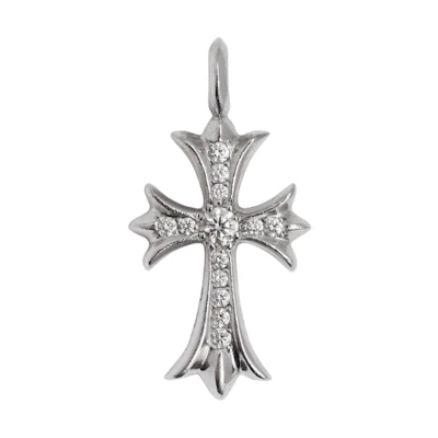 Chrome Hearts Platinum Diamond Cross Pendant Unisex Silver Jewelry Tiny18k