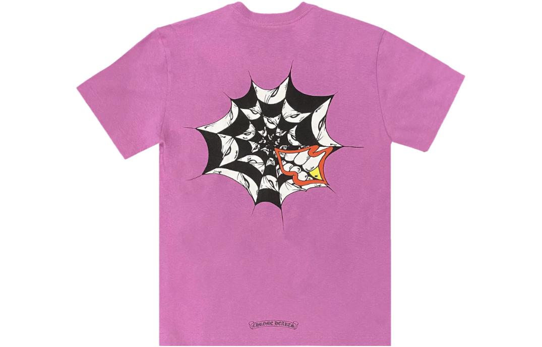 Order Chrome Hearts Purple Spider Web Graffiti Pink T-Shirt Unisex Crewneck Tee. CH-612