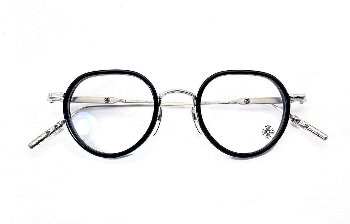 Lookbook クロムハーツ ラウンドメガネ ブラック ユニセックス ロゴ入り デザイン. SQRTON BK/BS
