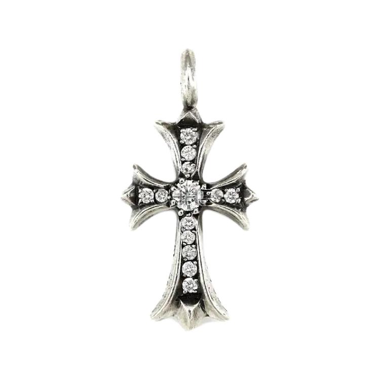 Chrome Hearts Silver 925 Diamond Cross Pendant Unisex Couple Style TINY-CH-CROOS