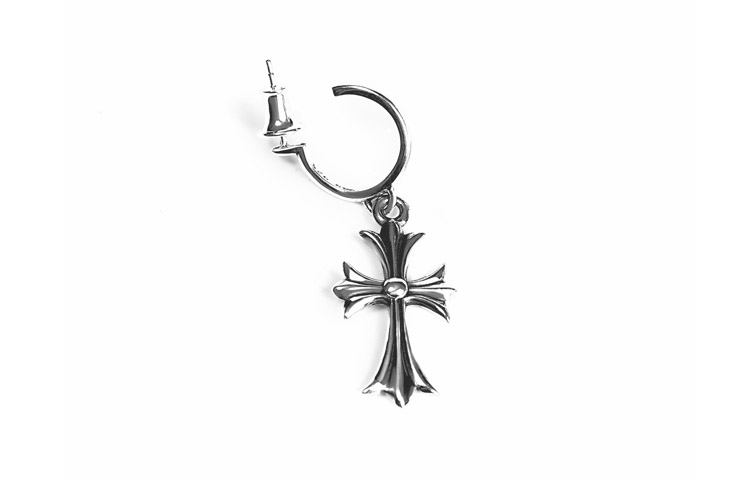 Chrome Hearts Small Cross Hoop Single Earring 925 Silver Unisex Pair. DSC08848