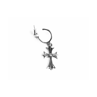 Chrome Hearts Small Cross Hoop Single Earring 925 Silver Unisex Pair. DSC08848
