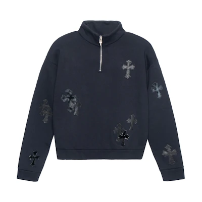 Chrome Hearts SS22 Cross Logo Half-Zip Mock Neck Sweatshirt Black Unisex CH-072503