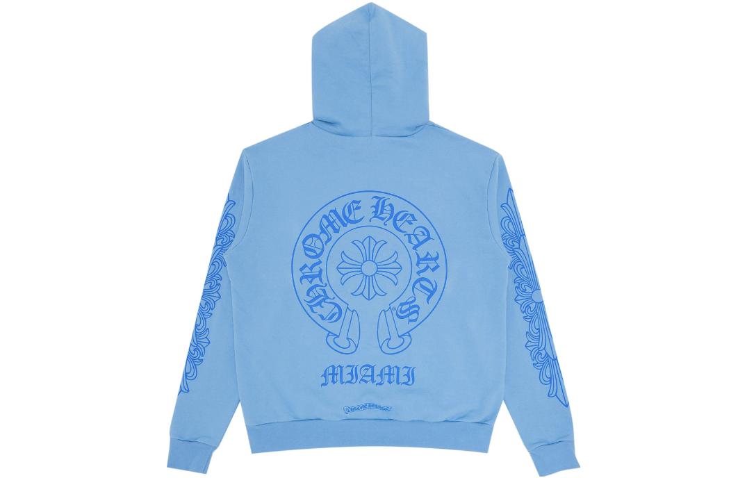 Chrome Hearts SS22 Miami Exclusive Logo Print Blue Hoodie Unisex Casualwear CH-061403
