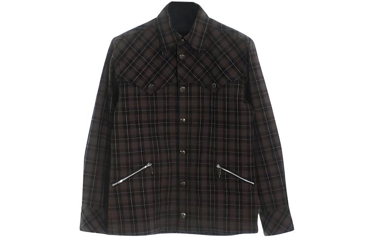 Chrome Hearts SS23 Brown Plaid Print Button-Up Jacket Long Sleeve CH-0000141