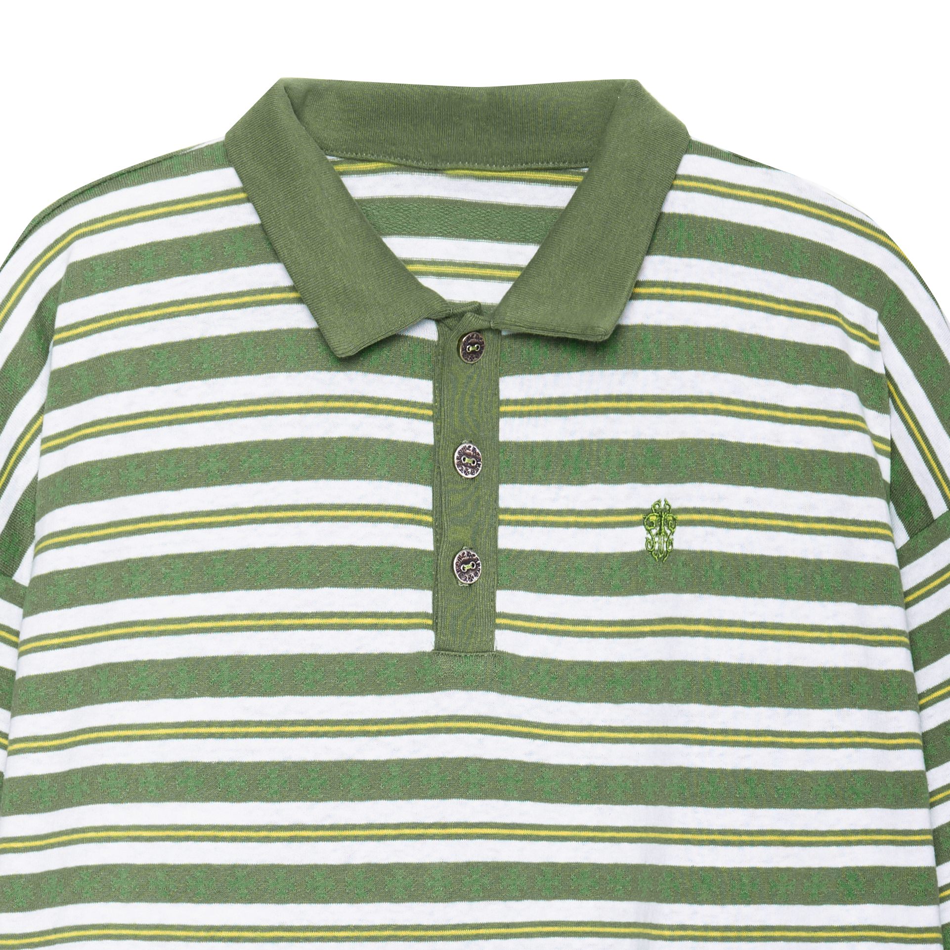 Shop 크롬하츠 SS23 스트라이프 로고 자수 긴팔 폴로 셔츠 그린 CH-036007303