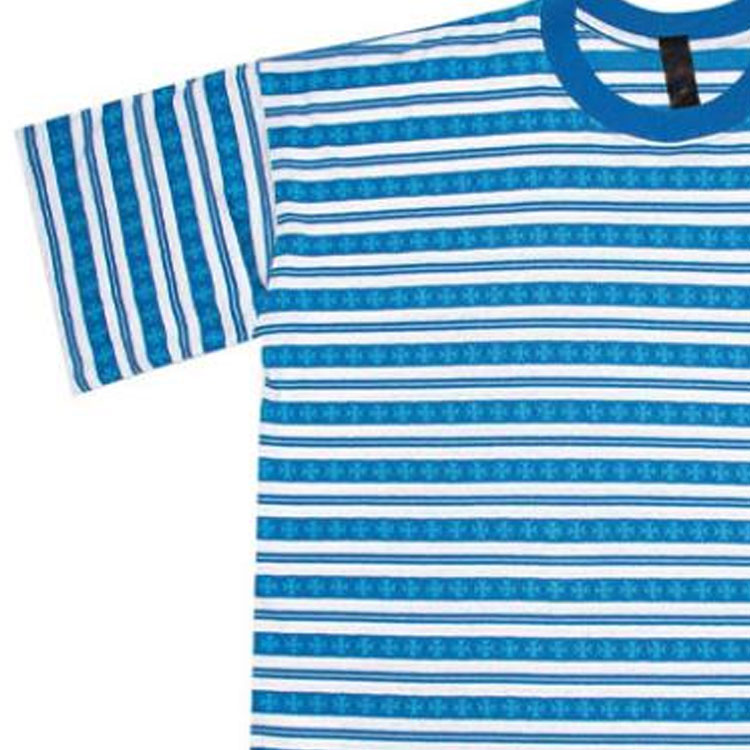 Details for Chrome Hearts SS23 Striped Logo Print Crewneck Short Sleeve Tee Blue - Men’s CH-036008149