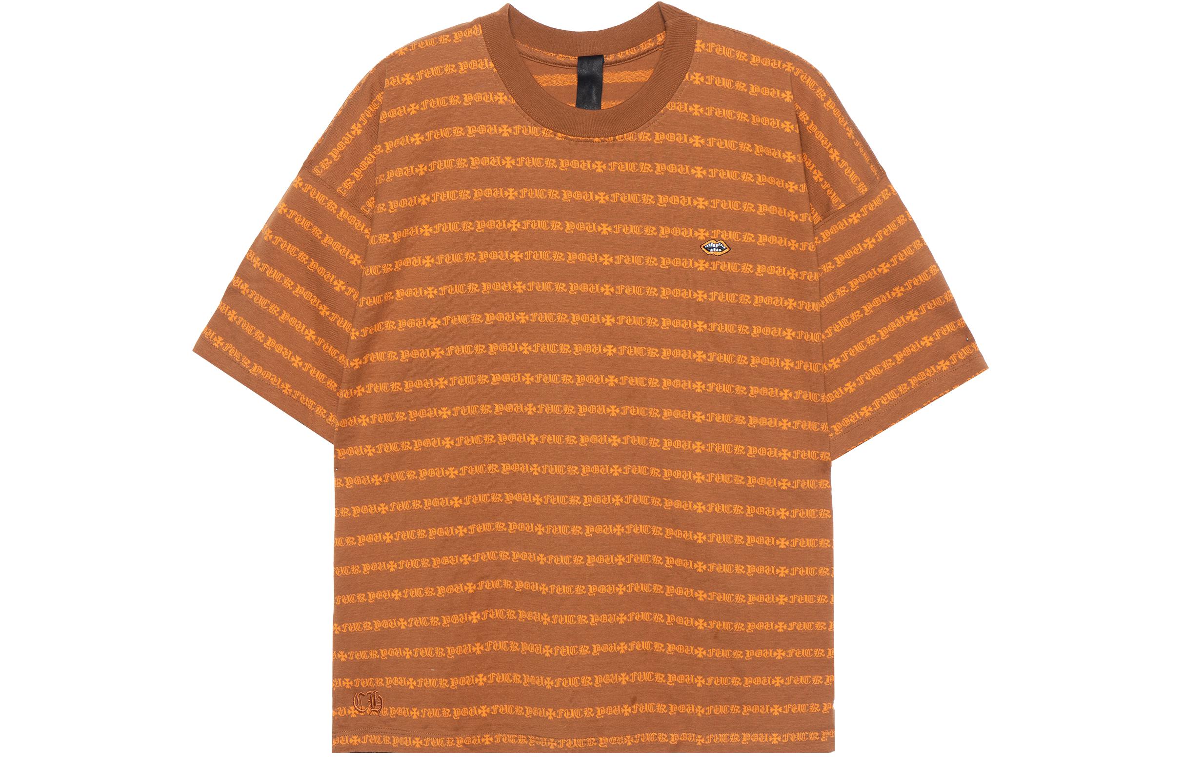 Order Chrome Hearts SS23 Striped Logo Print Unisex Orange T-Shirt. CH-036001167