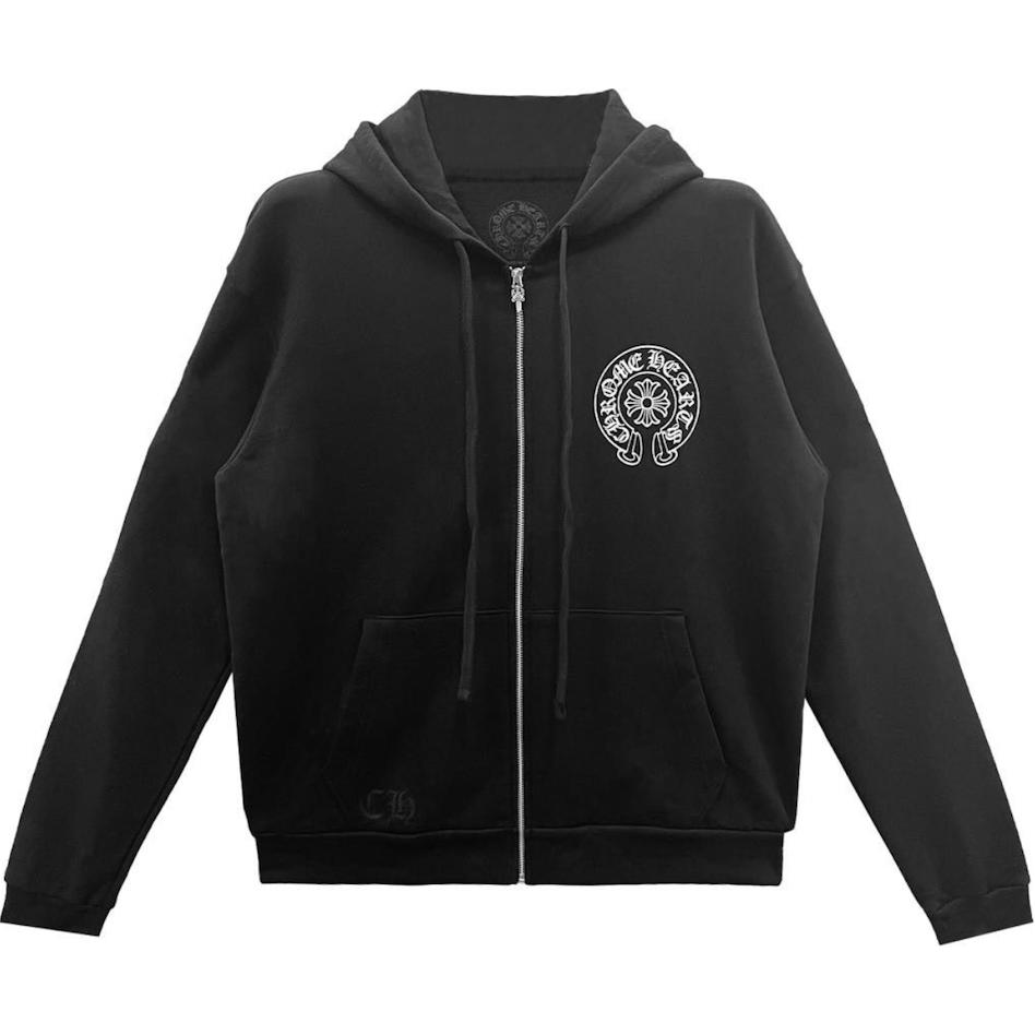 Order Sudadera con capucha unisex Chrome Hearts SS24 negra con estampado y cremallera. CH-2024-3626