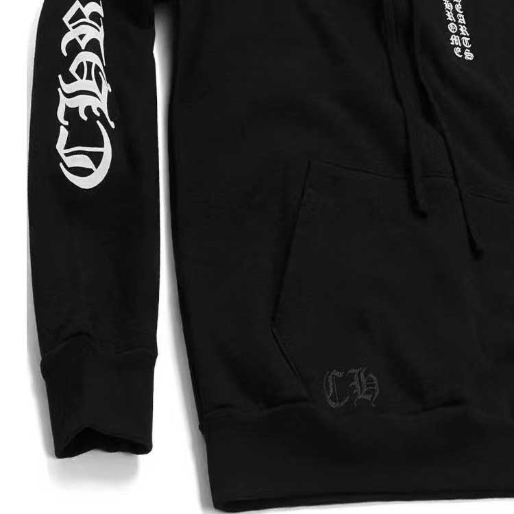 Details for Chrome Hearts SS24 Hoodie Unisex Hitam Pullover Sweatshirt Letter Print. CH-2024-6500