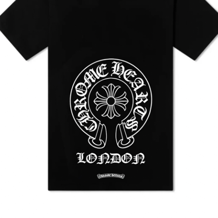 Shop Chrome Hearts SS24 London Exclusive Logo Print Unisex Black Graphic Tee CH-03977121