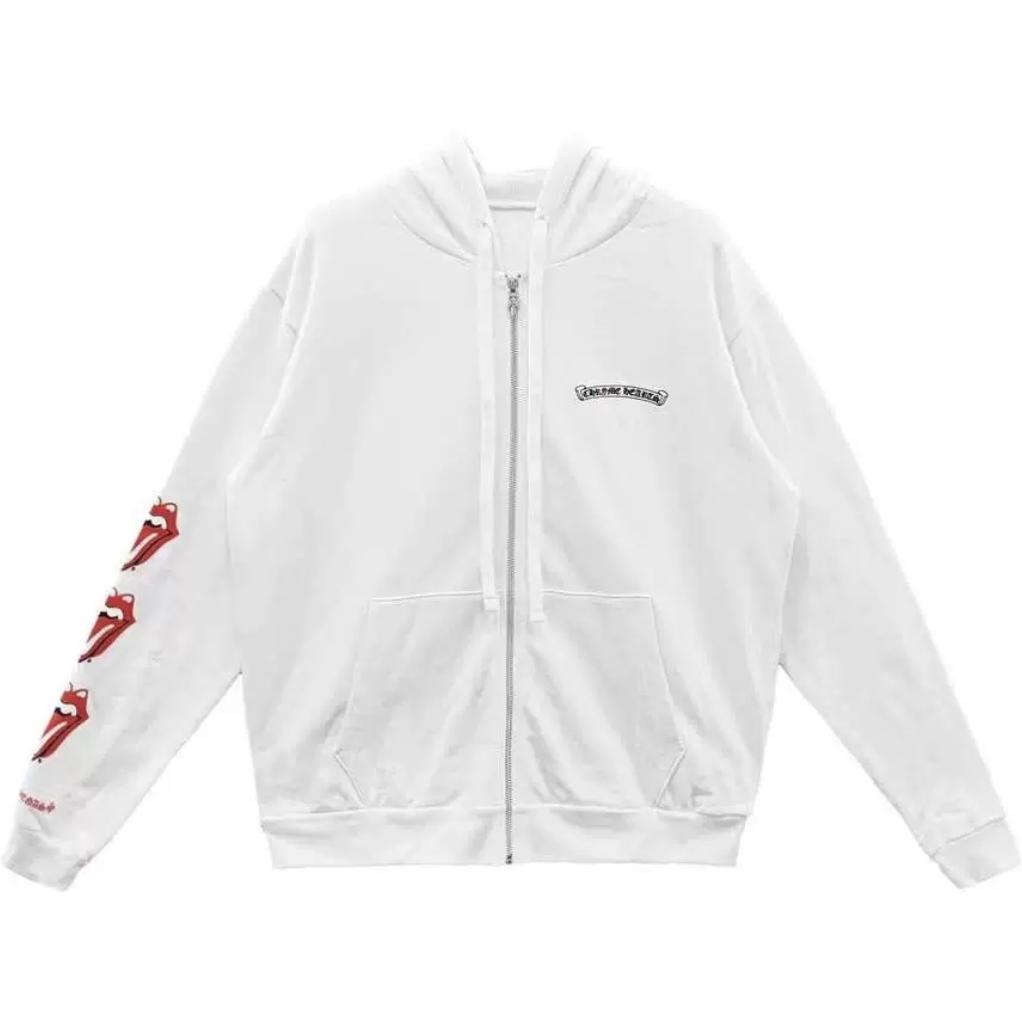 Chrome Hearts SS24 White Logo Print Zip-Up Hoodie Unisex CH-043993