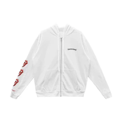 Chrome Hearts SS24 White Logo Print Zip-Up Hoodie Unisex CH-043993