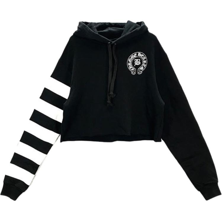 Chrome Hearts Striped Floral Sleeve Hoodie Black Unisex CH-602