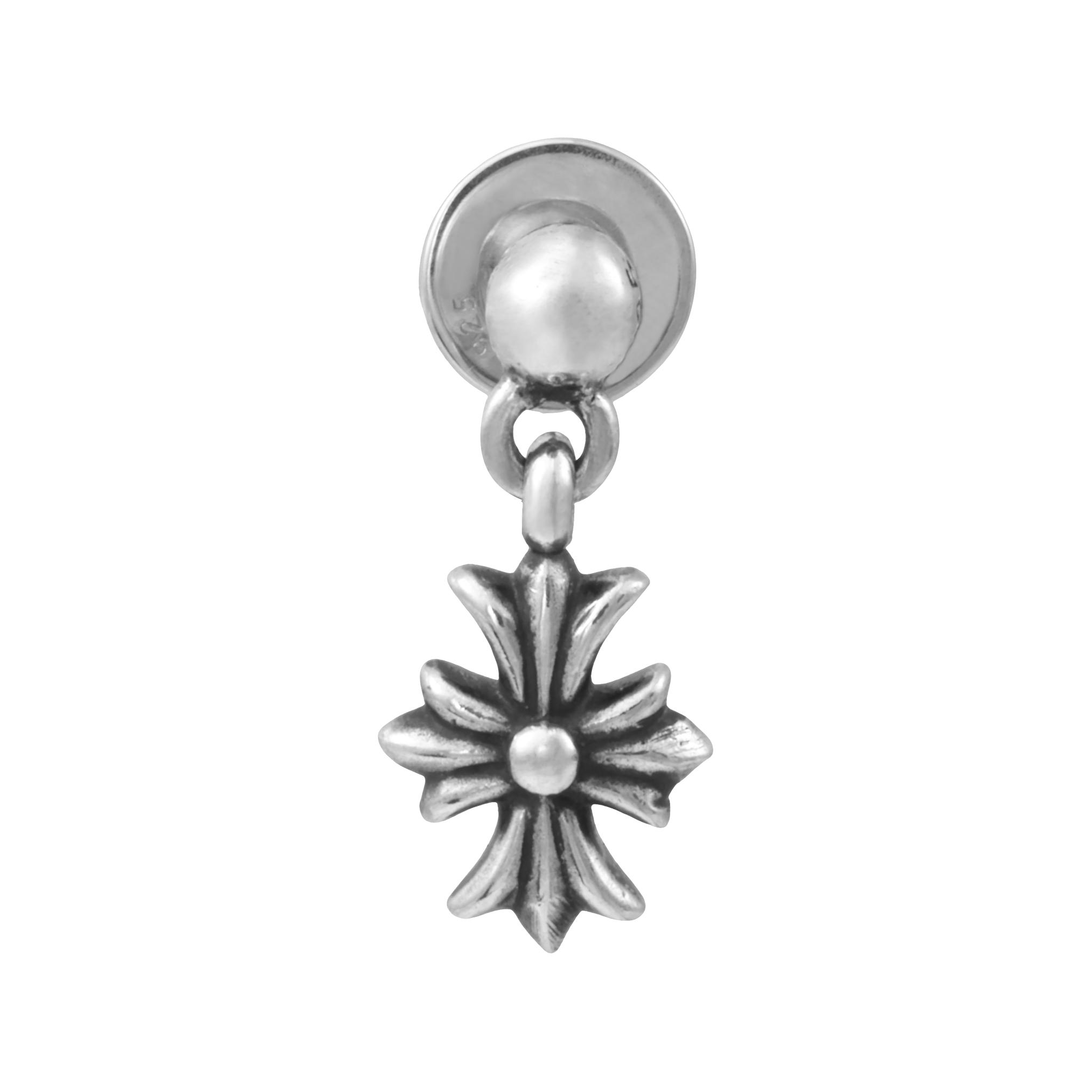 Chrome Hearts Tiny Cross 925 Silver Earrings Unisex Couple Design in Silver. CH-ED-608