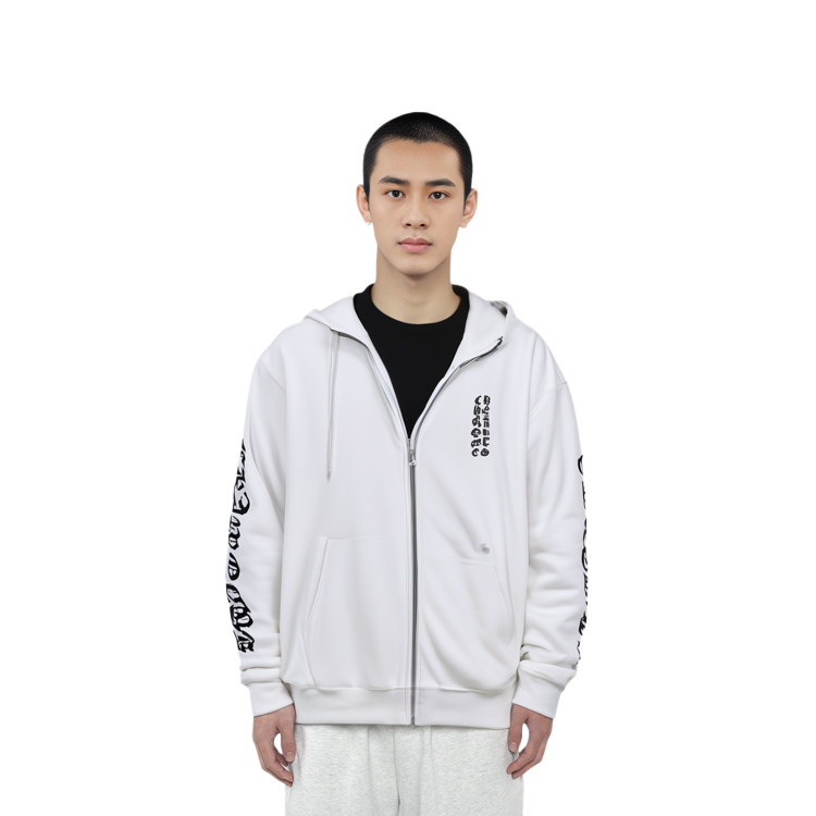 Shop Chrome Hearts Vertical Logo FU Zip Hoodie Unisex White. CH-202221529