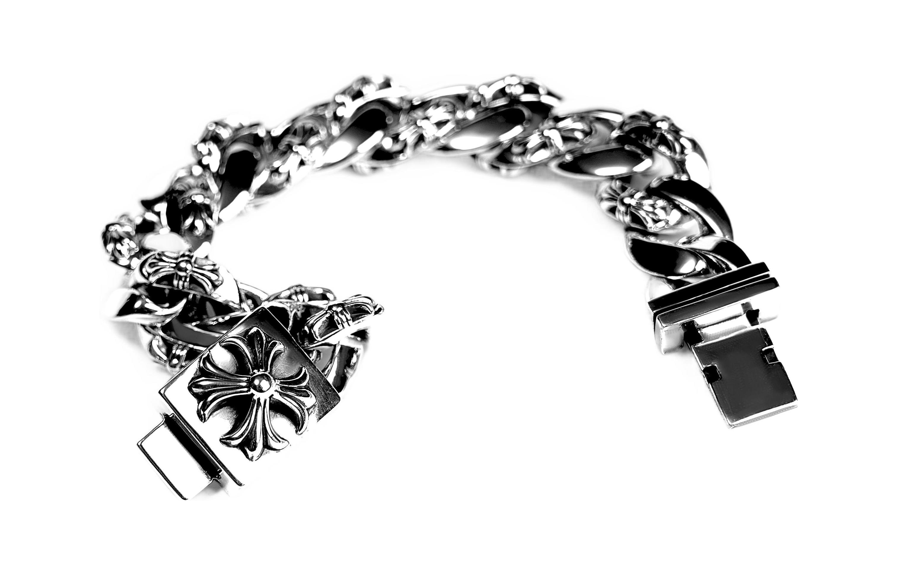 Lookbook Pulsera Unisex de Plata Vintage 925 Chrome Hearts Moda. chain-box