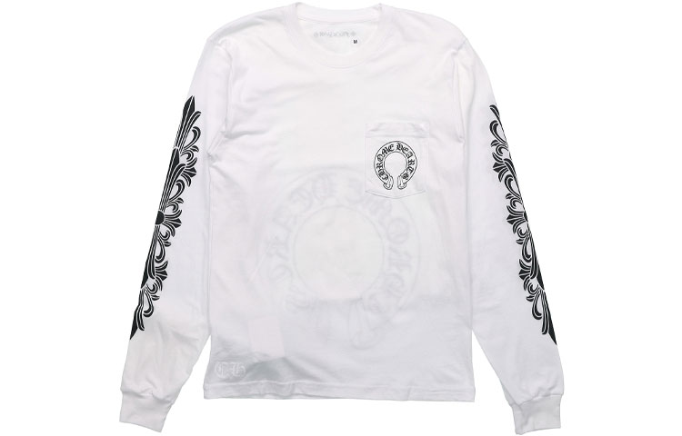 Order Camiseta Unisex Manga Larga Chrome Hearts Blanca Horseshoe Flor. CH-043-1