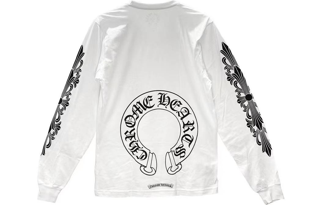 Lookbook Camiseta Unisex Manga Larga Chrome Hearts Blanca Horseshoe Flor. CH-043-1