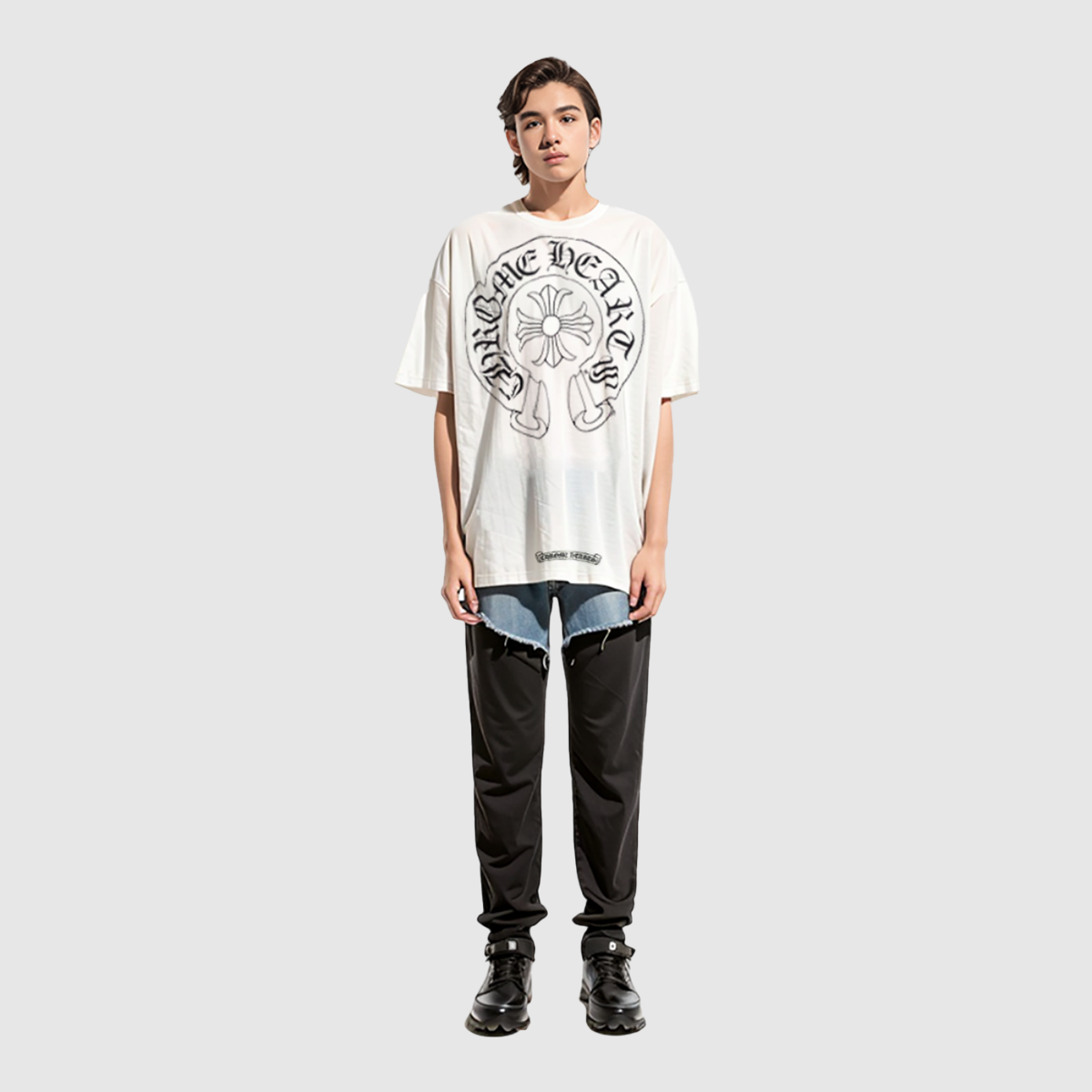 Purchase Chrome Hearts White Horseshoe Scroll Cuff Logo Unisex T-shirt CH-104