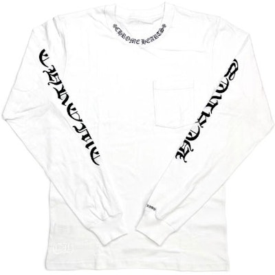 クロムハーツ ホワイト 長袖Tシャツ ネック文字&アーム梵字デザイン ユニセックス CH-631 Buy クロムハーツ ホワイト 長袖Tシャツ ネック文字&アーム梵字デザイン ユニセックス CH-631